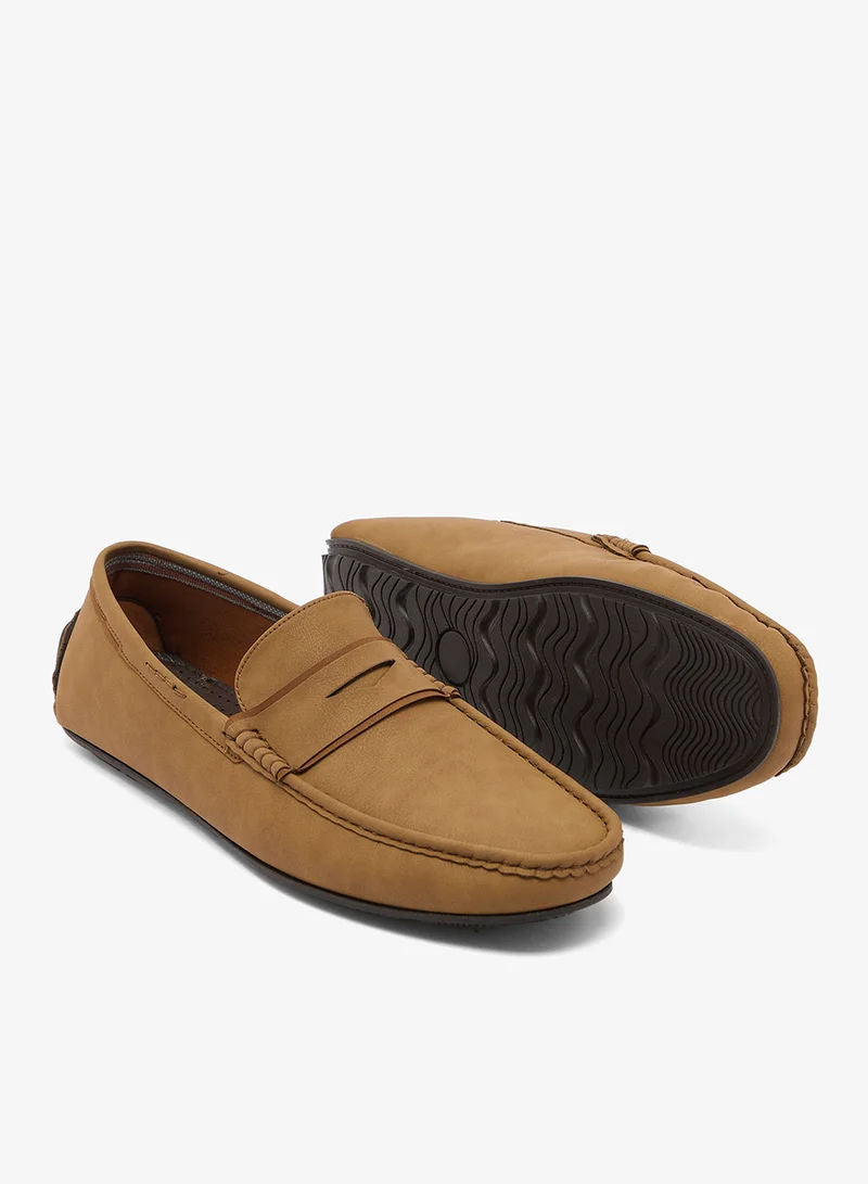 Robert Wood Men Suede-Look Penny Driving Loafers Beige Tm 3