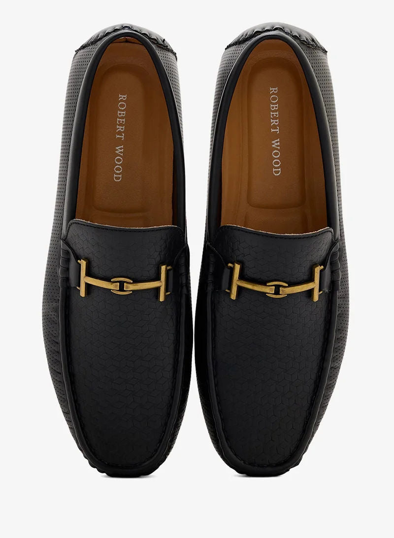 Robert Wood Men Casual Horsebit Driving Loafers Black Hs41020 1