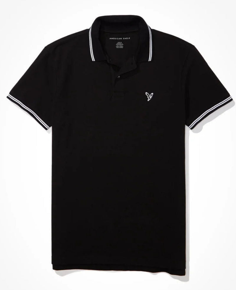 American Eagle AE Pique Polo Shirt Men's Black