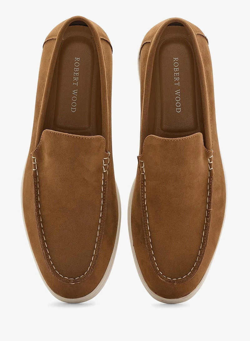 Robert Wood Men Casual Suede-Look Penny Loafers Tan Hs41024 1