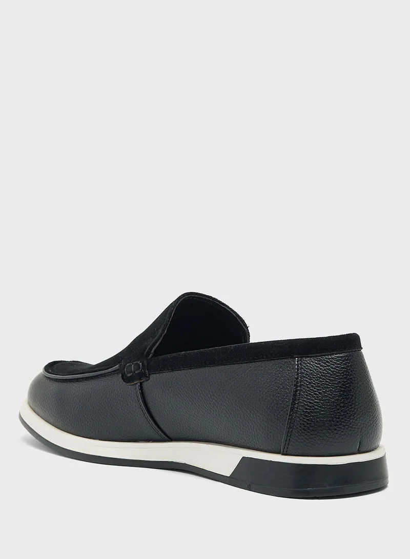 Robert Wood Men Casual Suede Panel Loafers Black A68815
