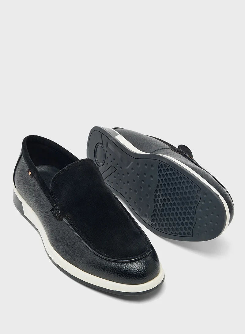Robert Wood Men Casual Suede Panel Loafers Black A68815