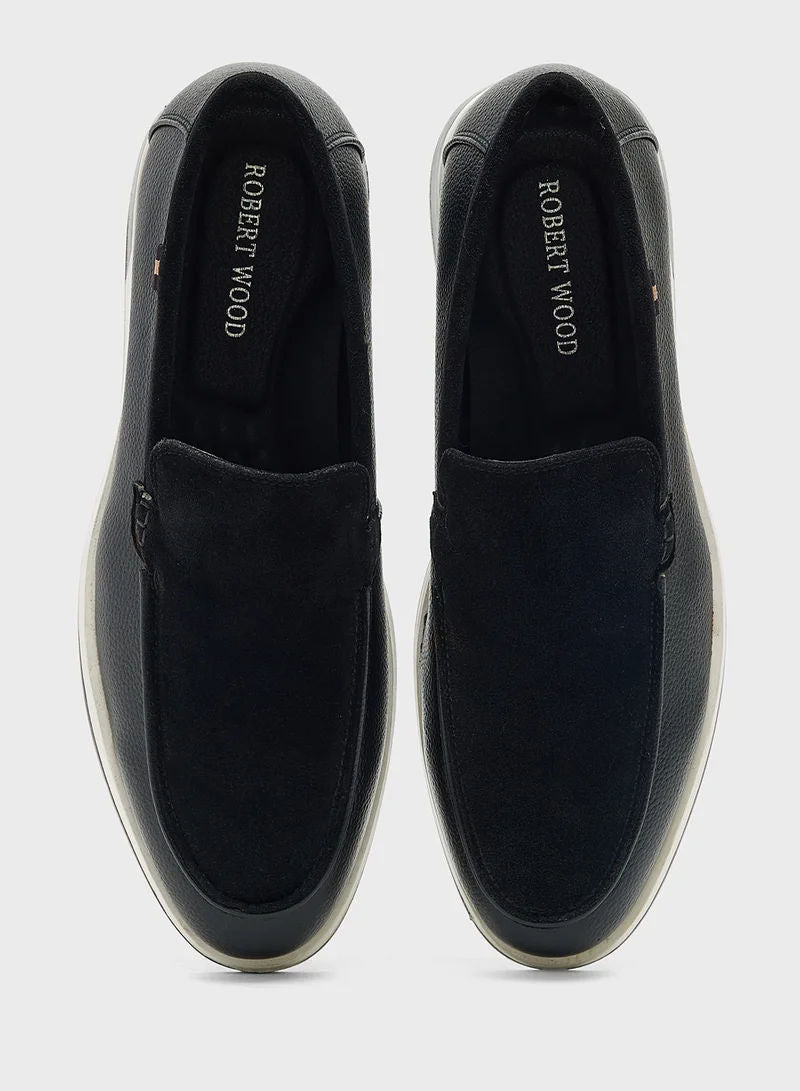 Robert Wood Men Casual Suede Panel Loafers Black A68815