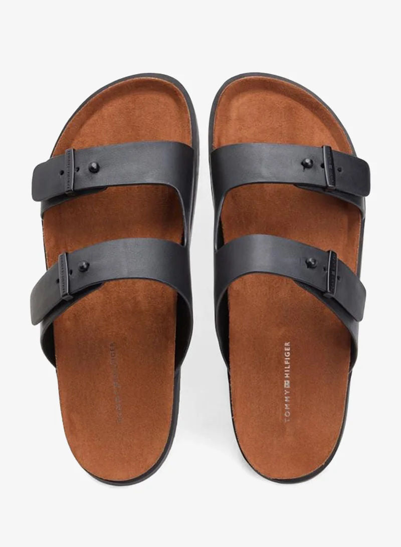Tommy Hilfiger Pin Buckle Cork Midsole Leather Sandals for Men