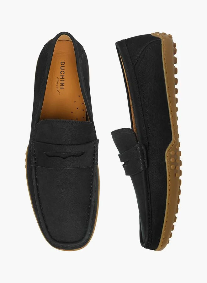 Duchini Black Men Slip-On Leather Loafers