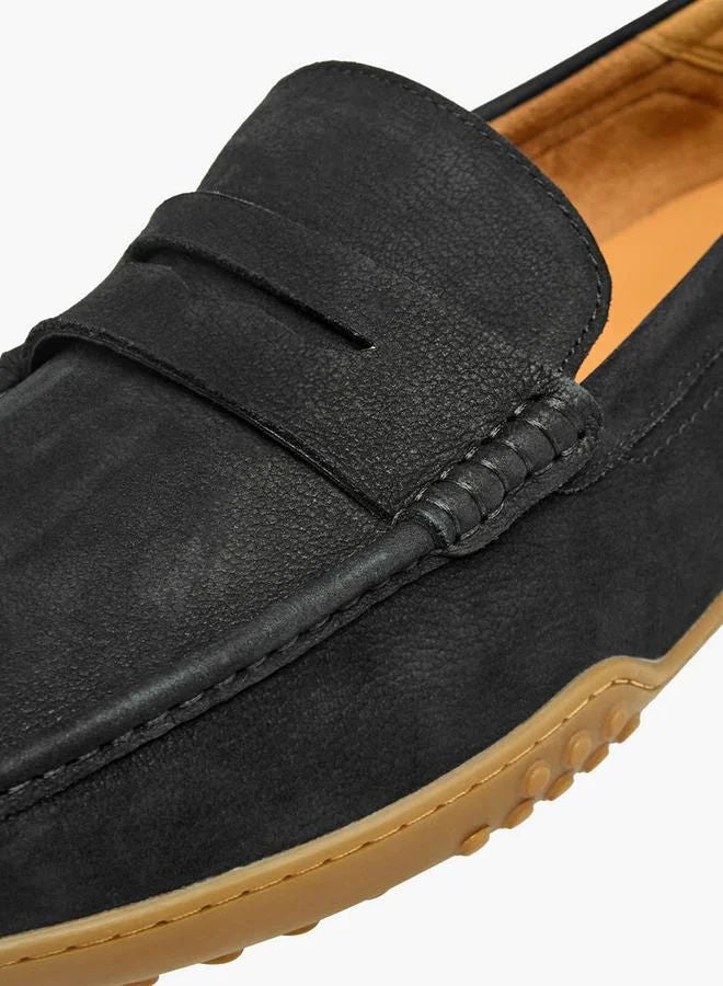 Duchini Black Men Slip-On Leather Loafers