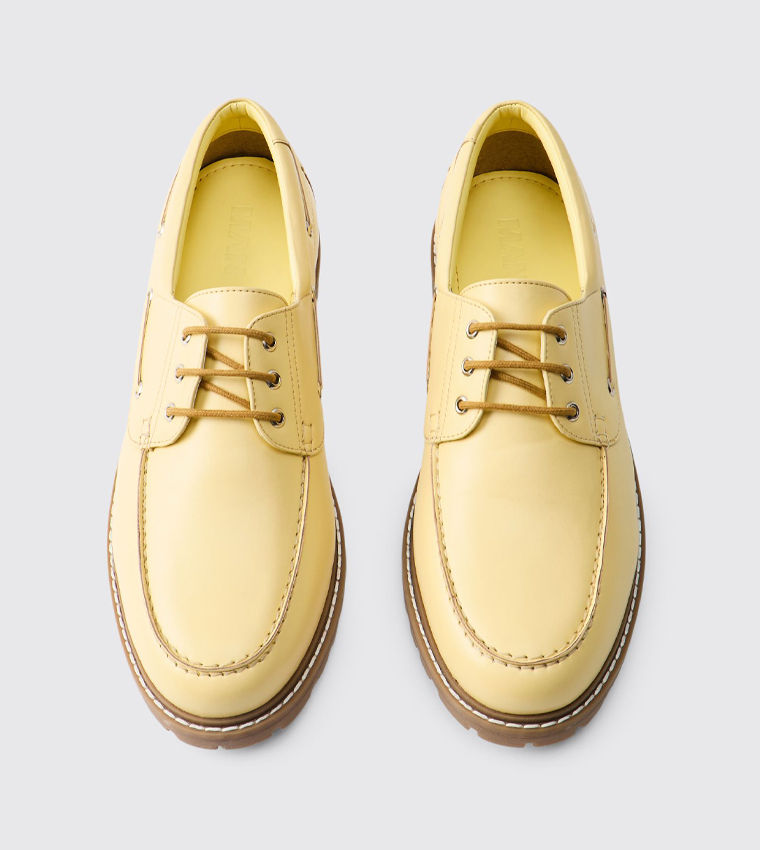 boohooMAN Solid PU Boat Shoes Men's Low Top Yellow