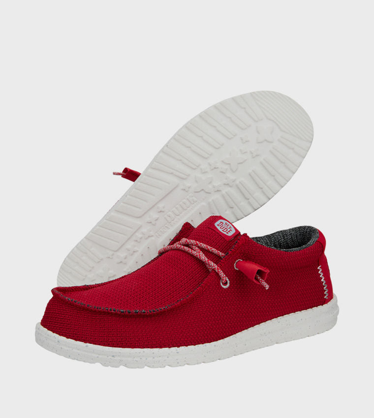 HEY DUDE Men Casual WALLY Sport Mesh Slip-On Shoes Red