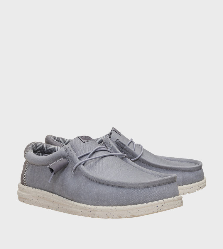 HEY DUDE Men Casual WALLY Stretch Canvas Slip-On Shoes Grey