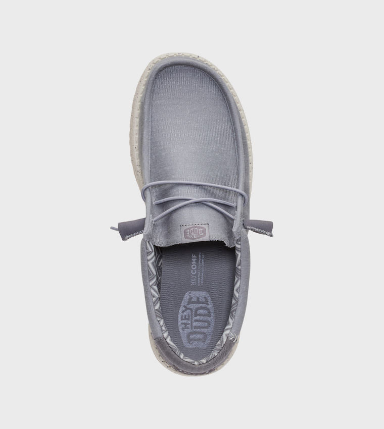 HEY DUDE Men Casual WALLY Stretch Canvas Slip-On Shoes Grey