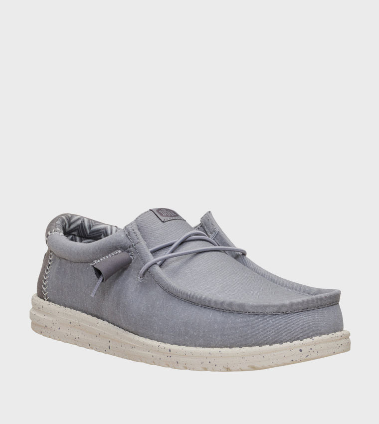 HEY DUDE Men Casual WALLY Stretch Canvas Slip-On Shoes Grey