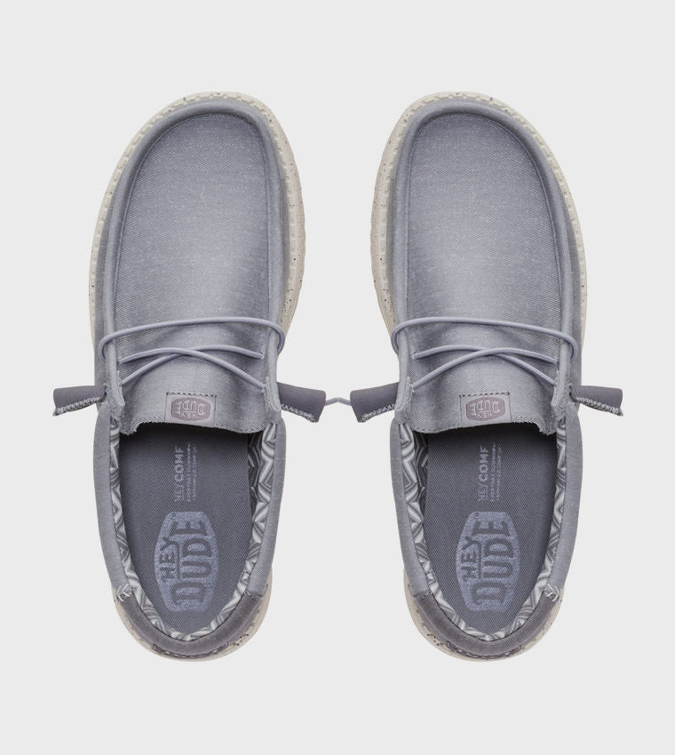 HEY DUDE Men Casual WALLY Stretch Canvas Slip-On Shoes Grey