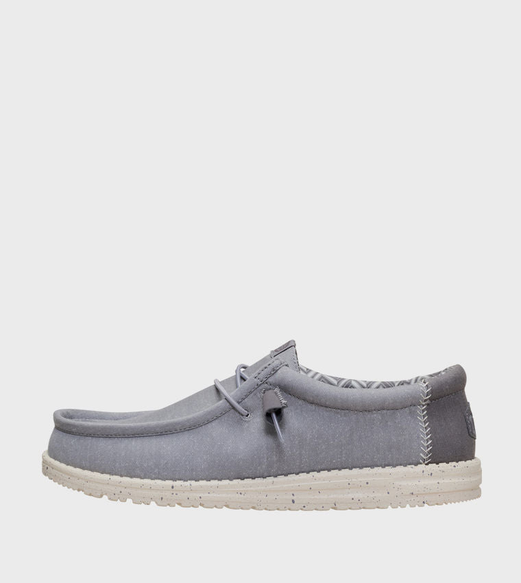 HEY DUDE Men Casual WALLY Stretch Canvas Slip-On Shoes Grey