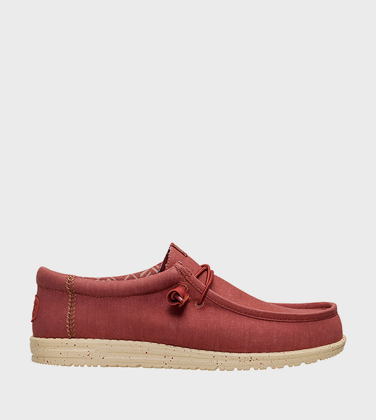 HEY DUDE Men Casual WALLY Stretch Canvas Slip-On Shoes Red