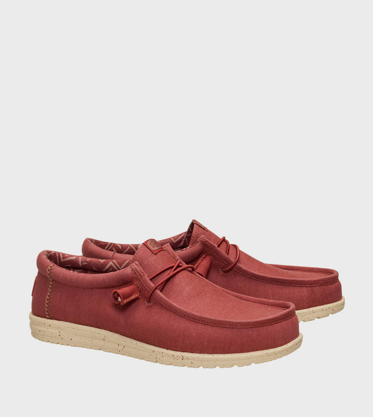 HEY DUDE Men Casual WALLY Stretch Canvas Slip-On Shoes Red