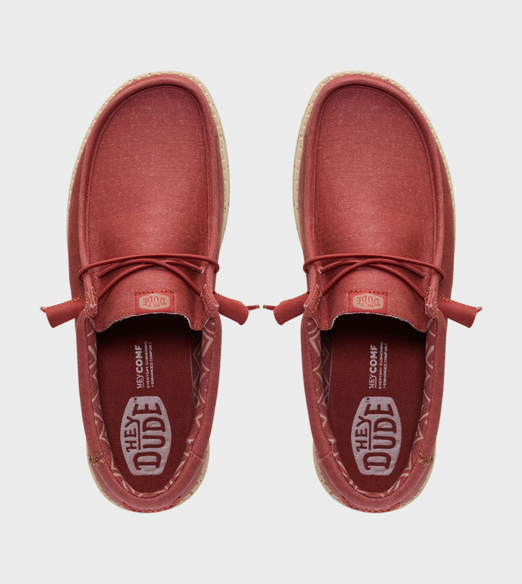 HEY DUDE Men Casual WALLY Stretch Canvas Slip-On Shoes Red