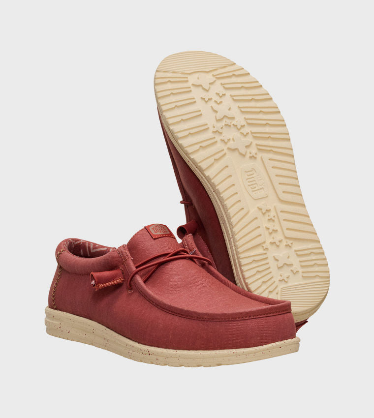 HEY DUDE Men Casual WALLY Stretch Canvas Slip-On Shoes Red