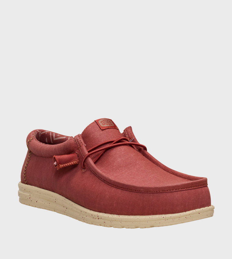 HEY DUDE Men Casual WALLY Stretch Canvas Slip-On Shoes Red