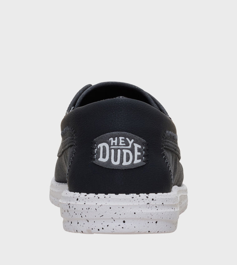 HEY DUDE Men Casual WALLY Stretch Canvas Slip-On Shoes Black