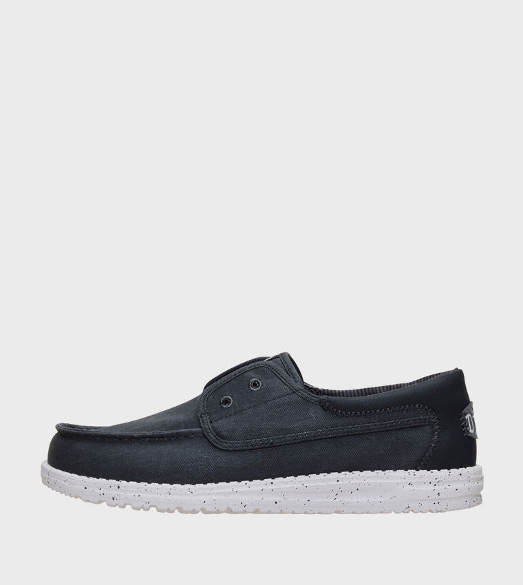 HEY DUDE Men Casual WALLY Stretch Canvas Slip-On Shoes Black