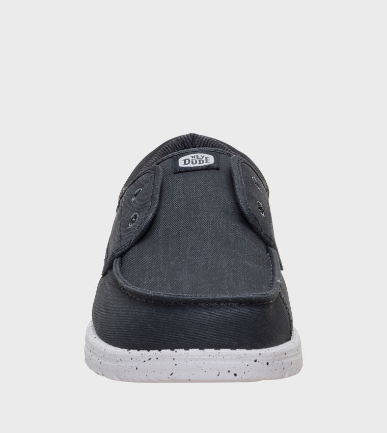 HEY DUDE Men Casual WALLY Stretch Canvas Slip-On Shoes Black