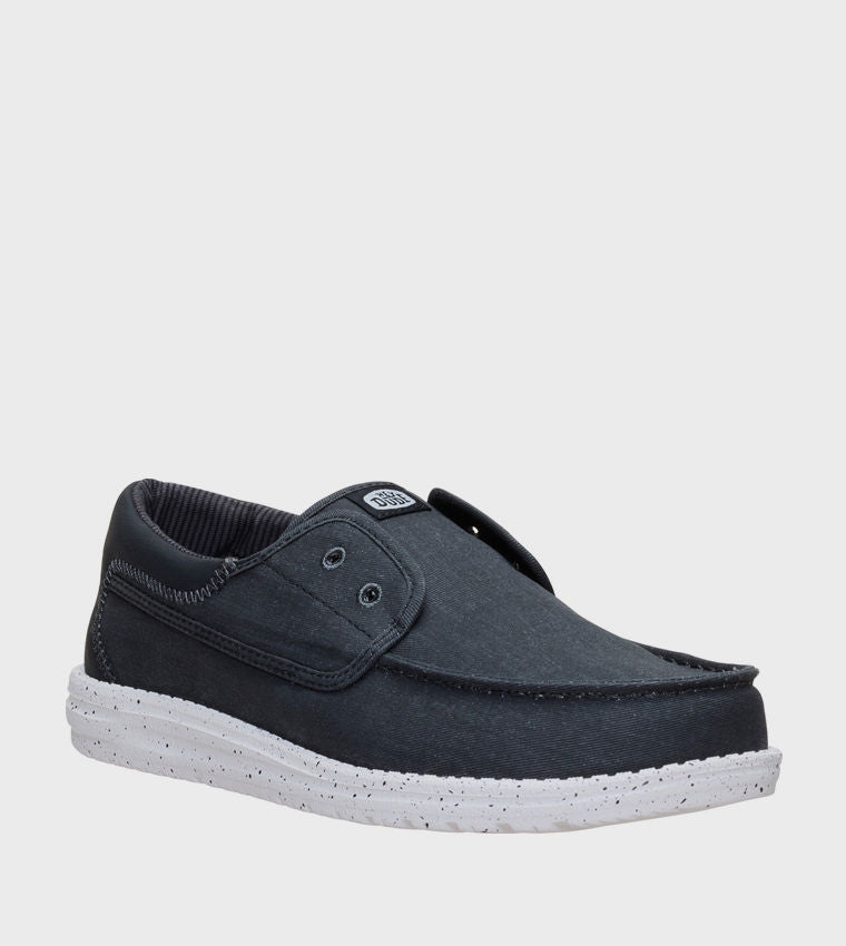 HEY DUDE Men Casual WALLY Stretch Canvas Slip-On Shoes Black