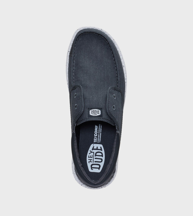HEY DUDE Men Casual WALLY Stretch Canvas Slip-On Shoes Black