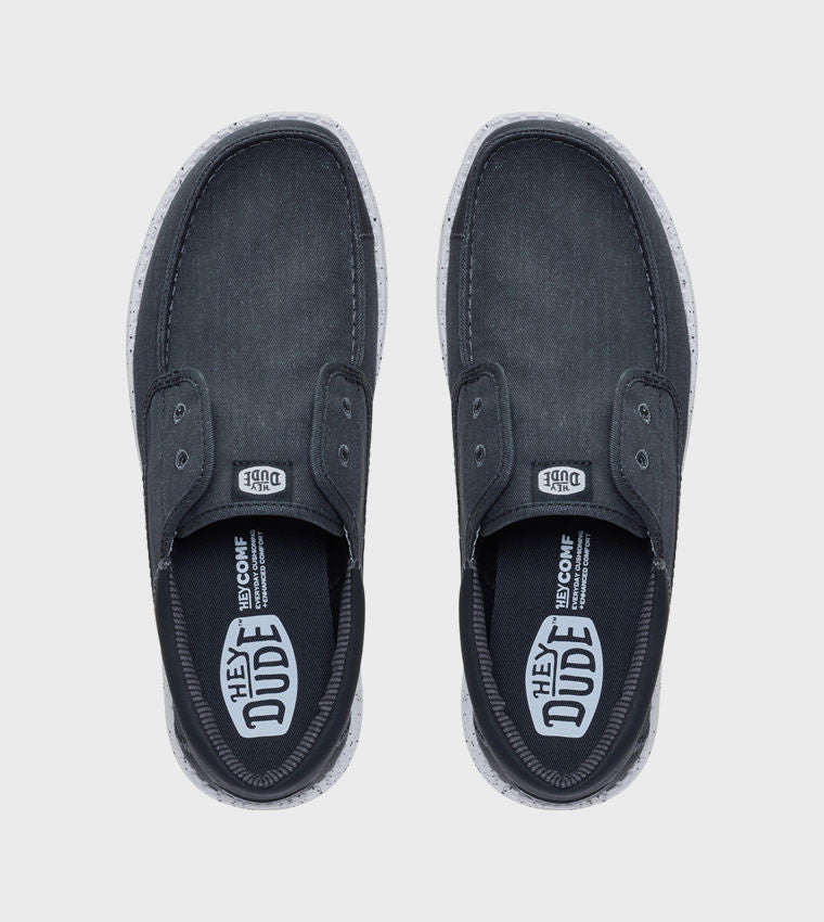 HEY DUDE Men Casual WALLY Stretch Canvas Slip-On Shoes Black