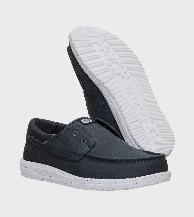 HEY DUDE Men Casual WALLY Stretch Canvas Slip-On Shoes Black
