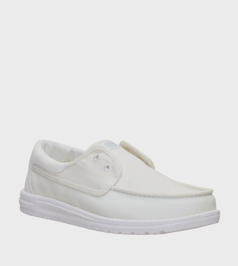 HEY DUDE Men Casual WALLY Stretch Canvas Slip-On Shoes White
