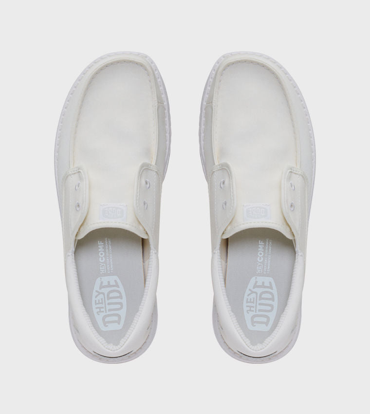 HEY DUDE Men Casual WALLY Stretch Canvas Slip-On Shoes White