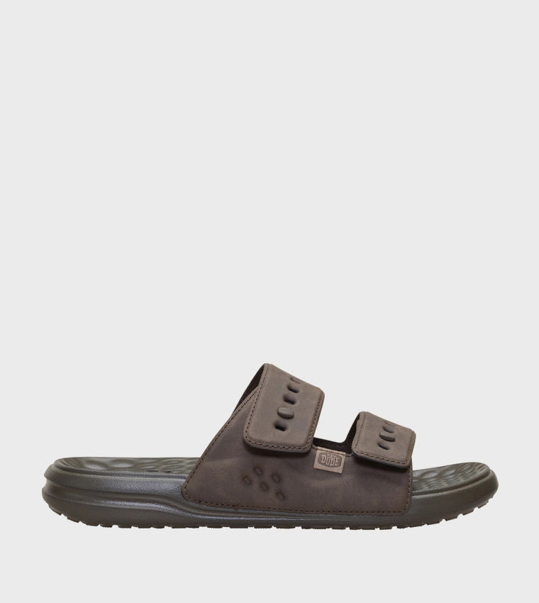 HEY DUDE Men Casual WAVE Classic Double Strap Comfort Sandals Brown