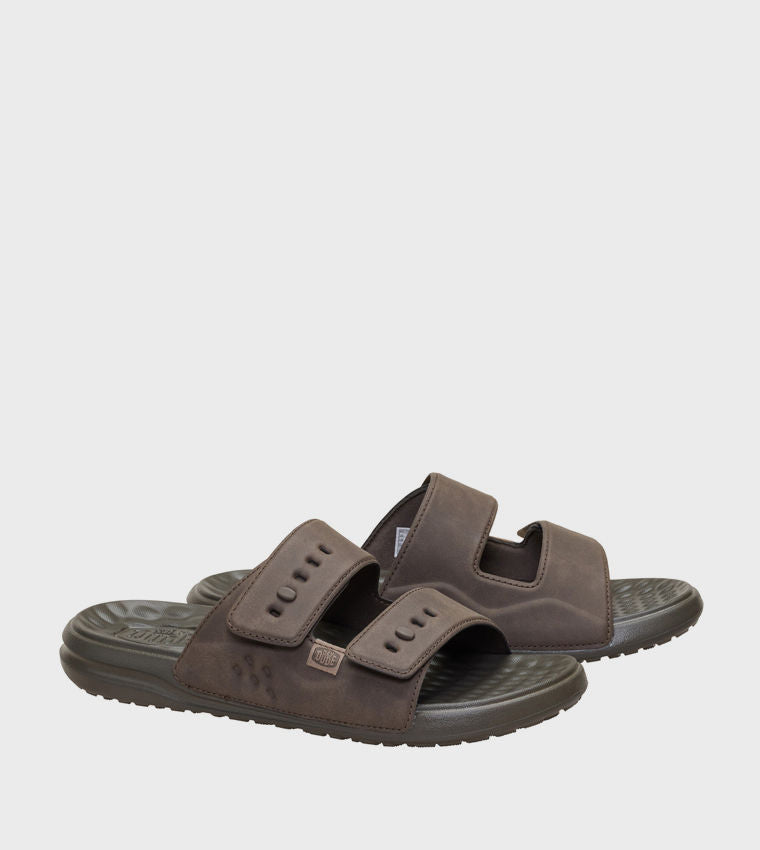 HEY DUDE Men Casual WAVE Classic Double Strap Comfort Sandals Brown