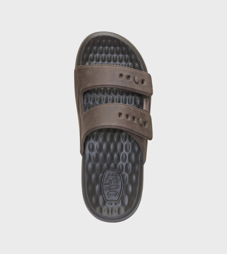 HEY DUDE Men Casual WAVE Classic Double Strap Comfort Sandals Brown