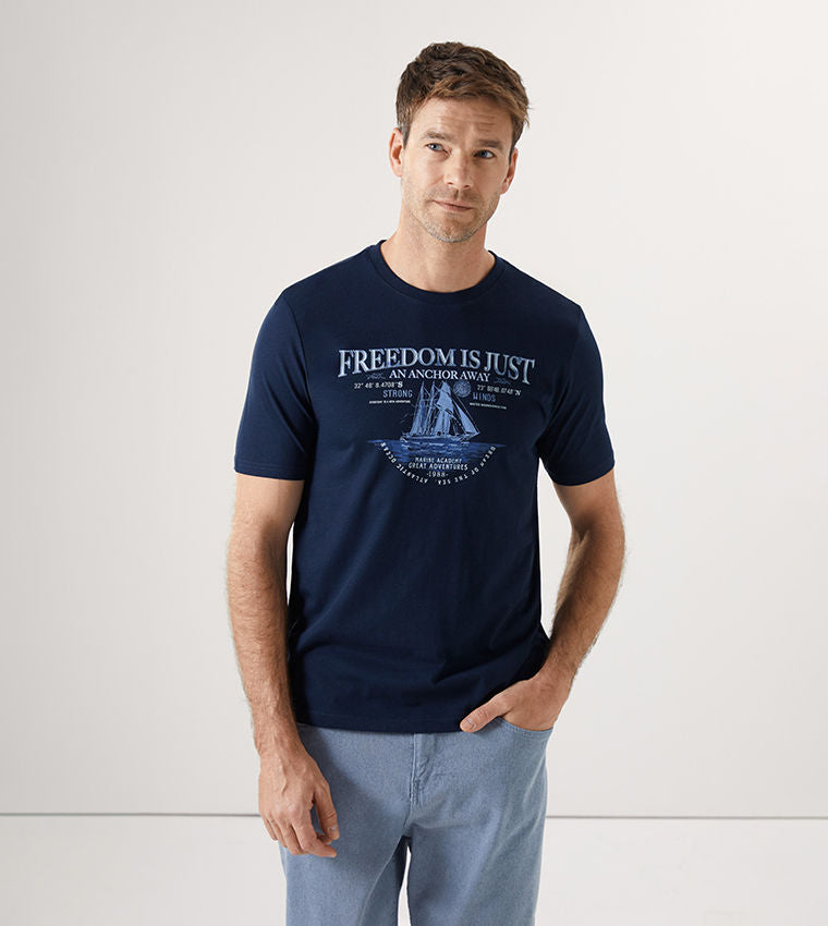 LC Waikiki Navy Printed Short Sleeve T-Shirt