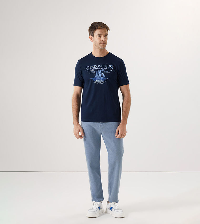LC Waikiki Navy Printed Short Sleeve T-Shirt