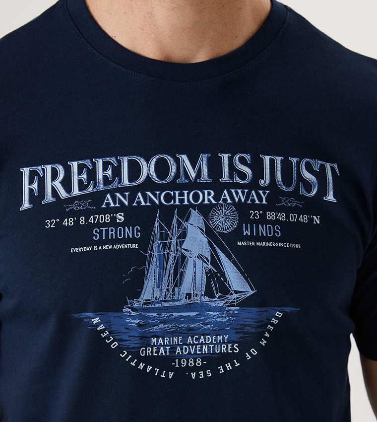 LC Waikiki Navy Printed Short Sleeve T-Shirt