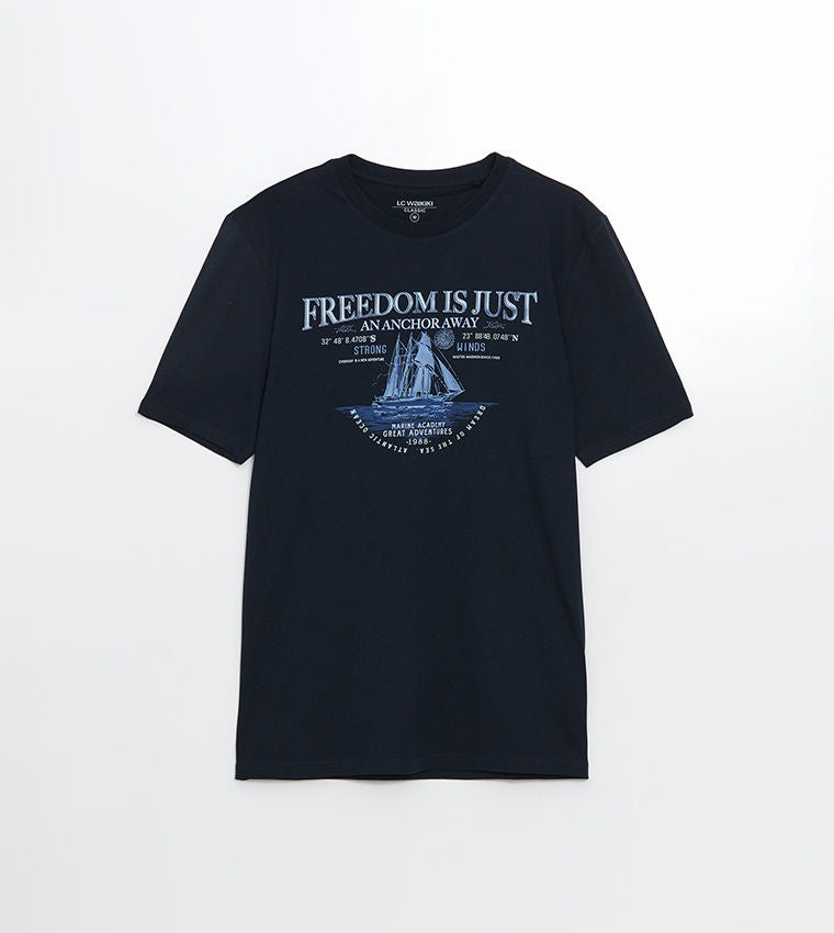 LC Waikiki Navy Printed Short Sleeve T-Shirt