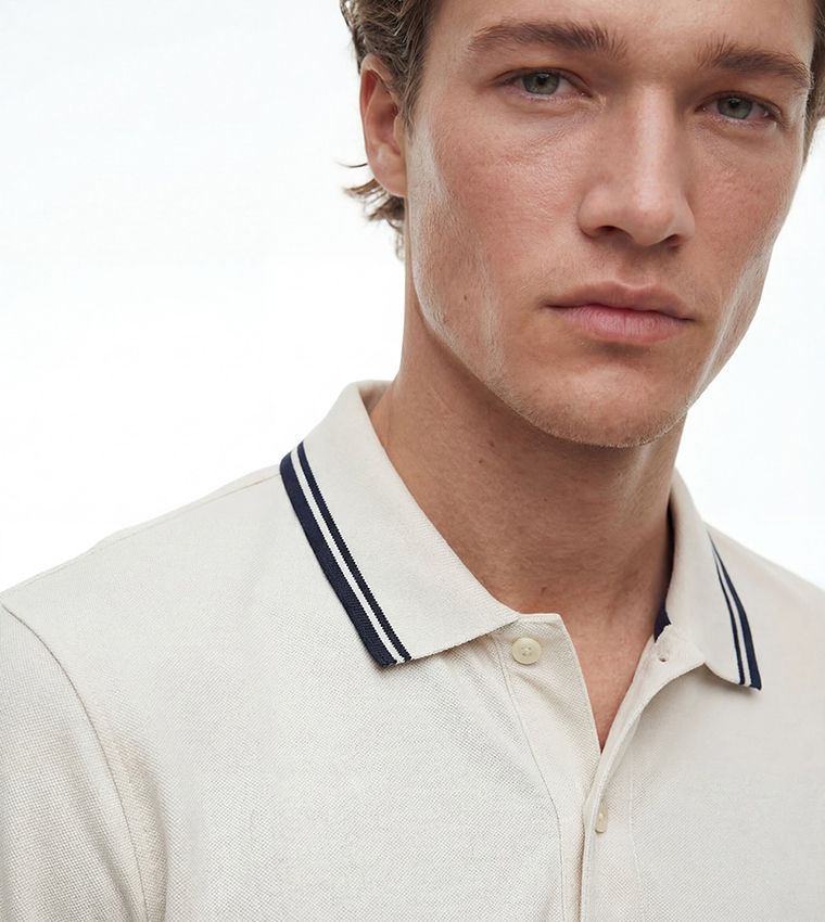 LC Waikiki Contrast Tipping Short Polo T-Shirt Cream
