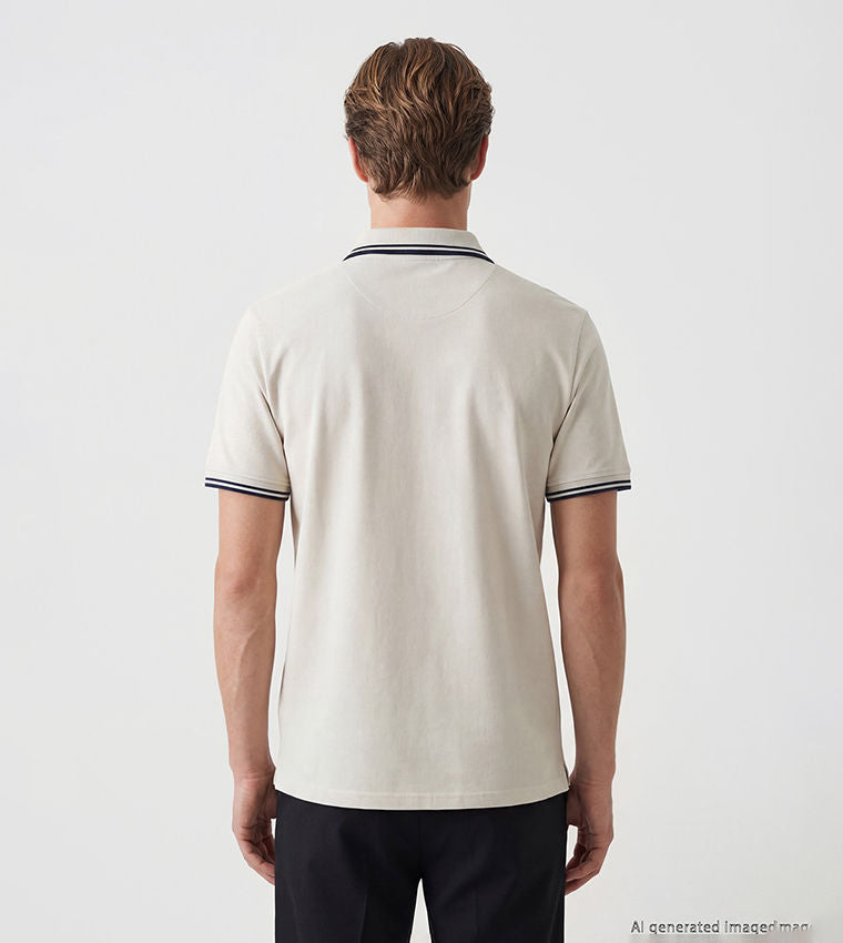 LC Waikiki Contrast Tipping Short Polo T-Shirt Cream