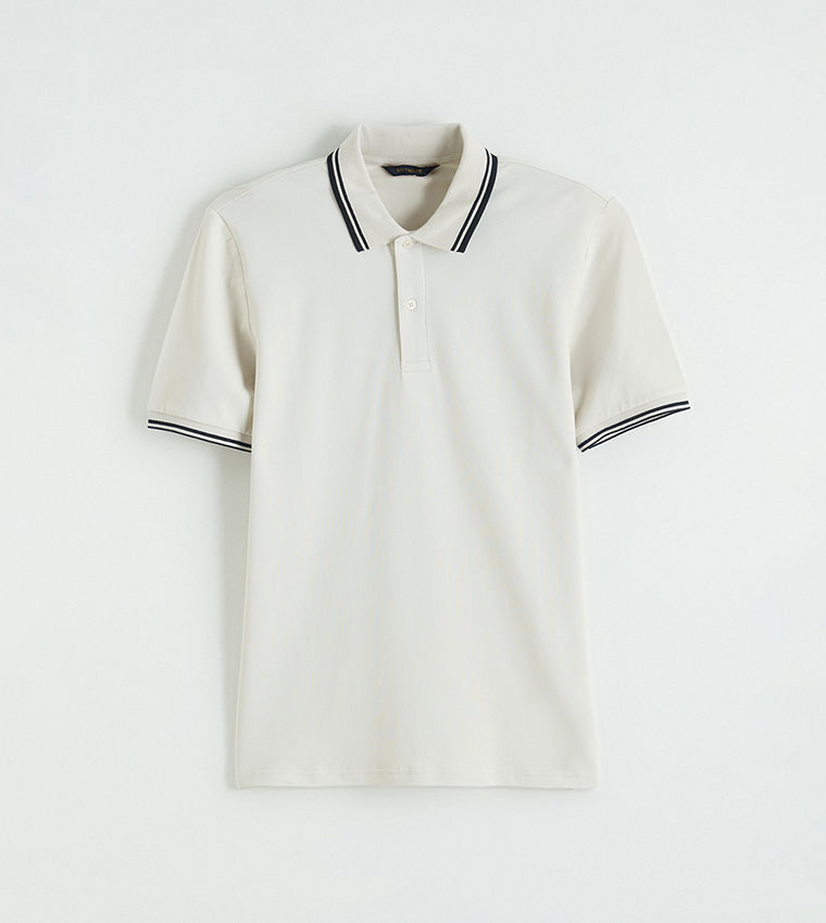 LC Waikiki Contrast Tipping Short Polo T-Shirt Cream