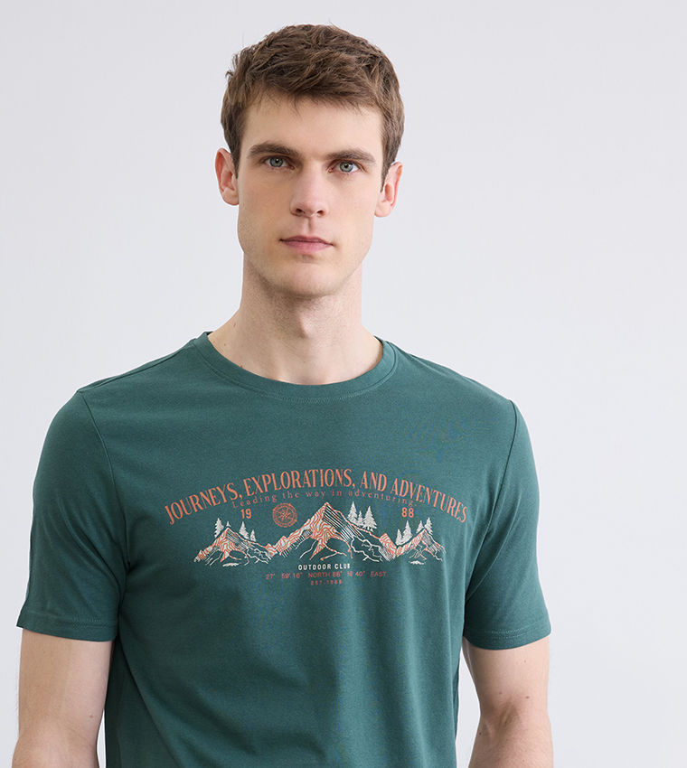 LC Waikiki Printed Crew Neck T-Shirt Dark Green