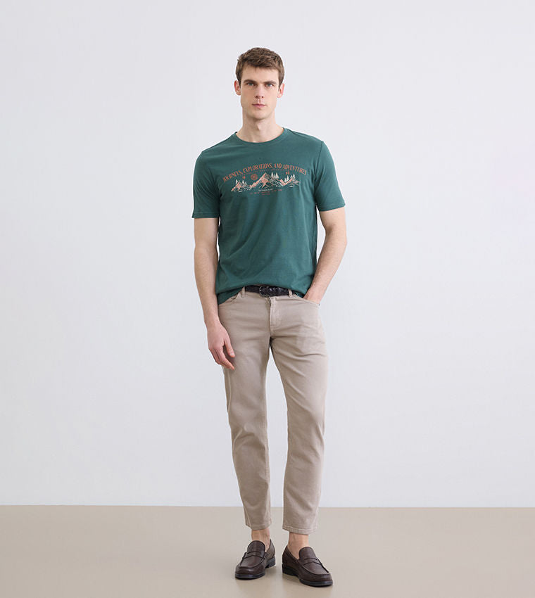 LC Waikiki Printed Crew Neck T-Shirt Dark Green