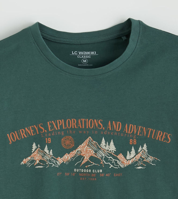 LC Waikiki Printed Crew Neck T-Shirt Dark Green