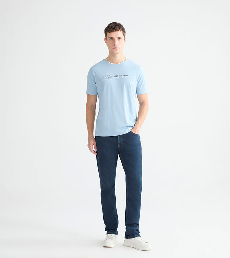 LC Waikiki Blue Printed Short Sleeve T-Shirt