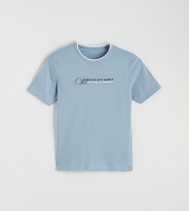 LC Waikiki Blue Printed Short Sleeve T-Shirt
