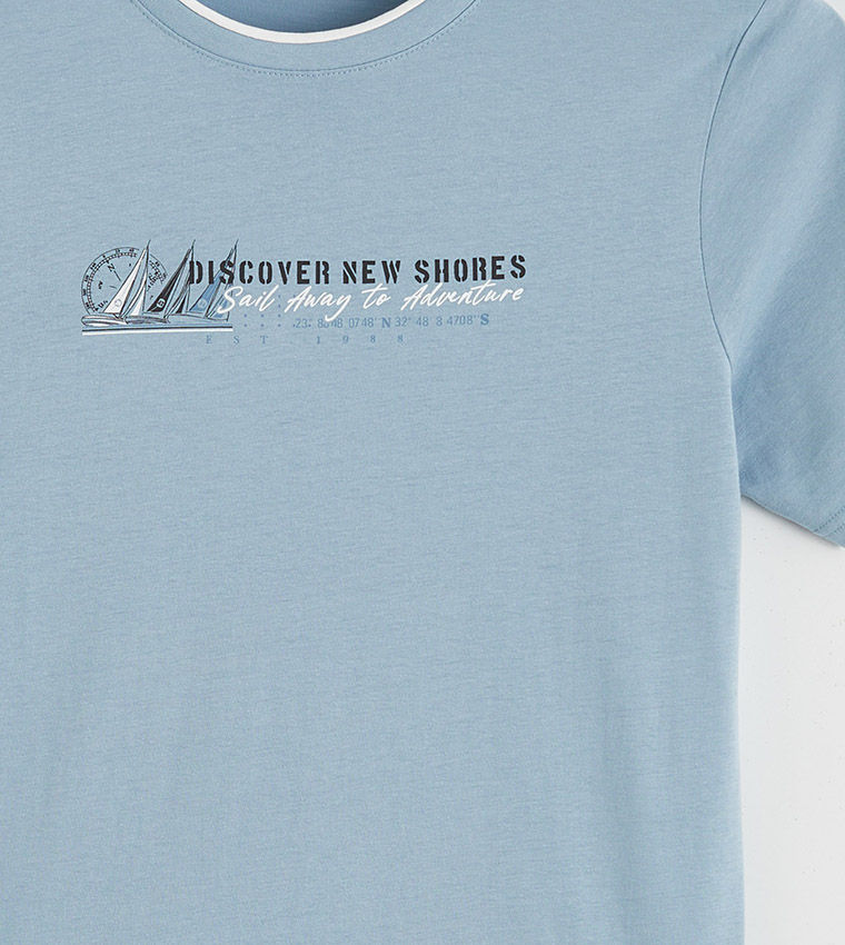 LC Waikiki Blue Printed Short Sleeve T-Shirt