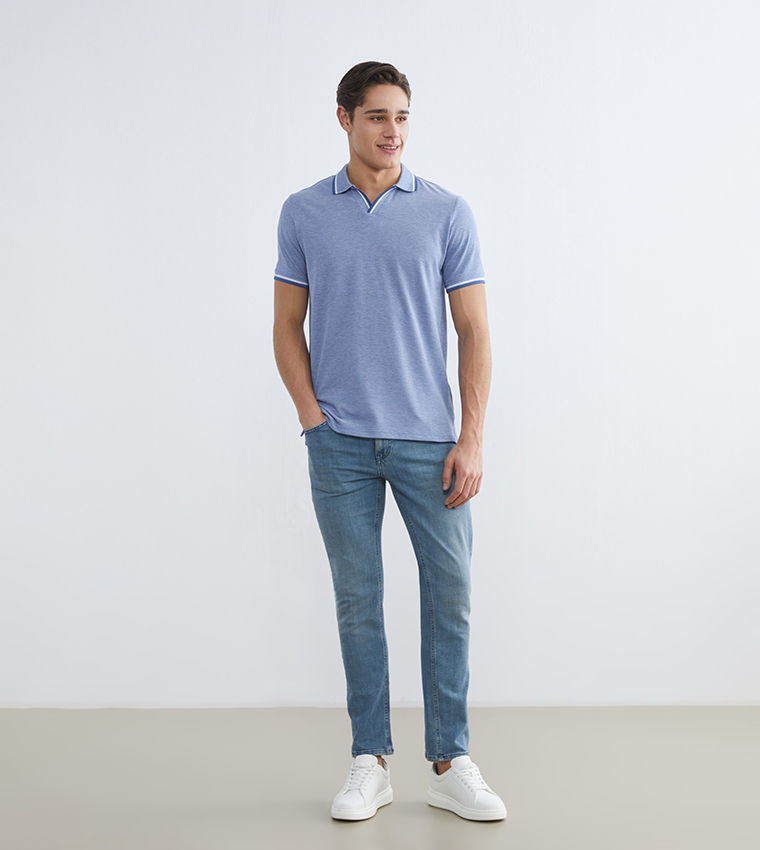 LC Waikiki Textured Polo T-Shirt Blue
