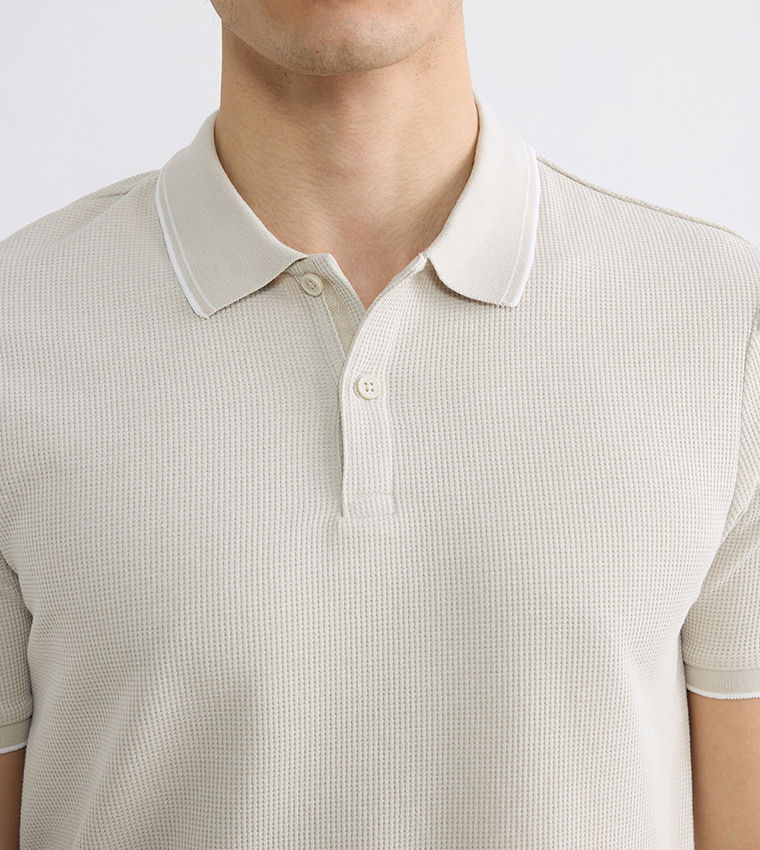 Textured Short Sleeves Polo T-Shirt