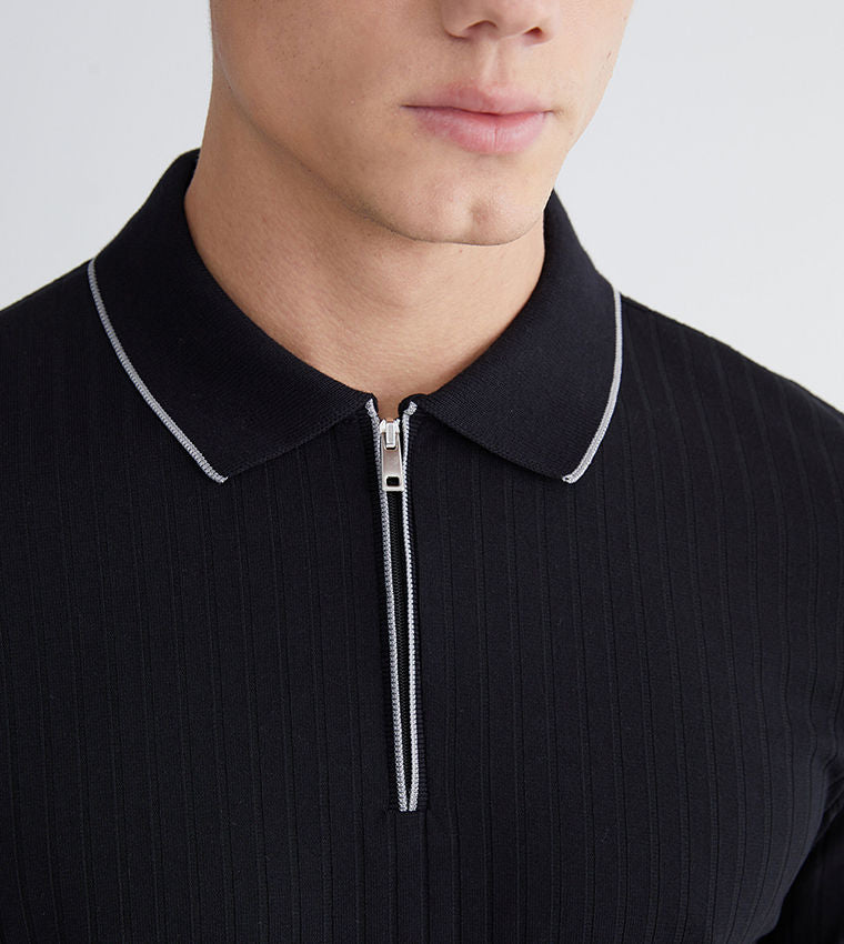 Ribbed Short Sleeves Polo T-Shirt
